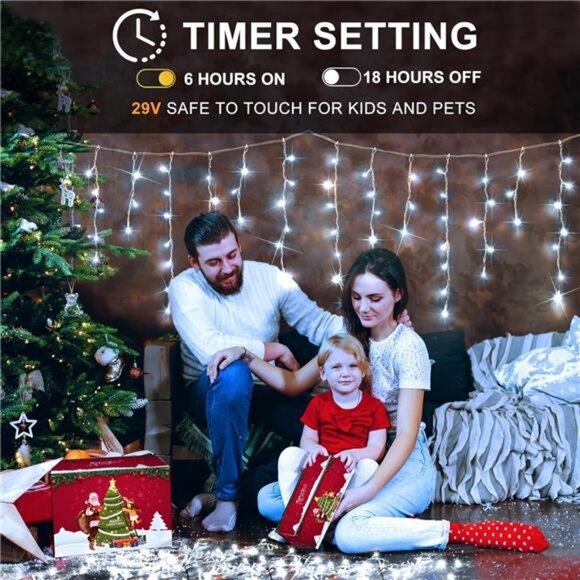 Christmas Lights Outdoor Decor 400 LED 33ft 8 Modes Curtain Fairy String Light - Picture 5 of 7